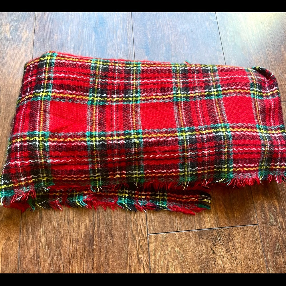 Red scarf, very soft with plaid pattern